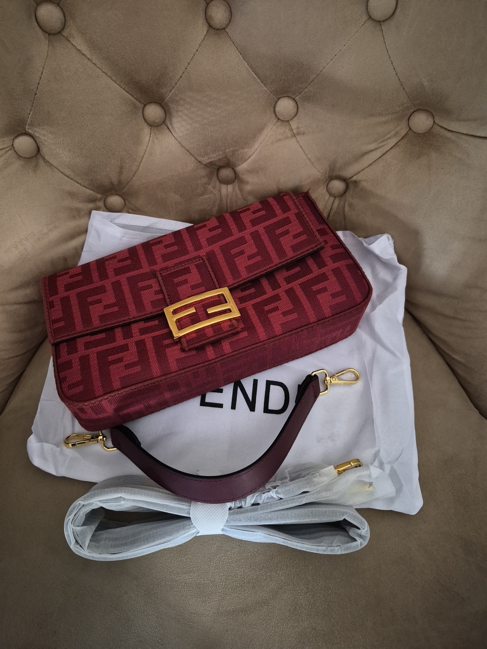 Fendi Red FF Logo Baguette Shoulder Bag